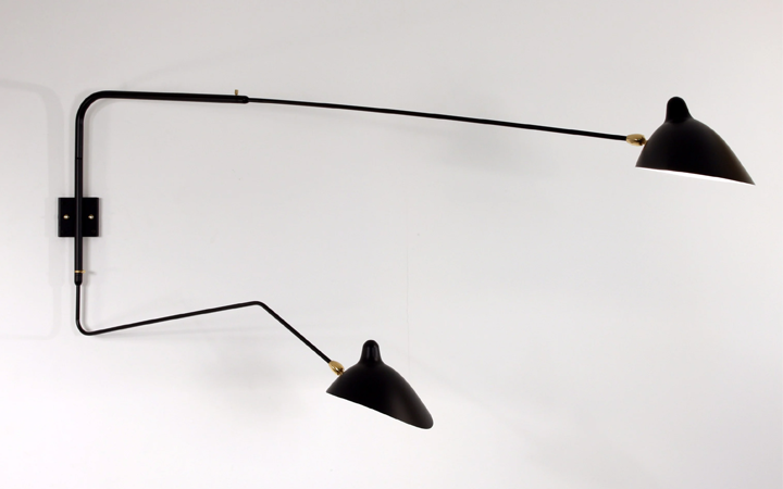 2 Arm Straight Wall Lamp by Serge Mouille Wall Lamps 2 Arm Straight Wall Lamp by Serge Mouille Wall Lamps